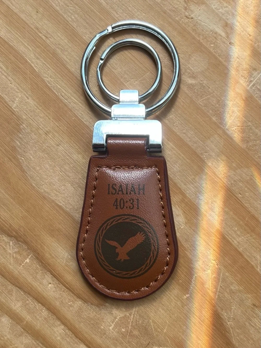 Leather Style Isaiah 40:31 Eagle Emblem Keychain NEW “They Shall Soar On Wings”